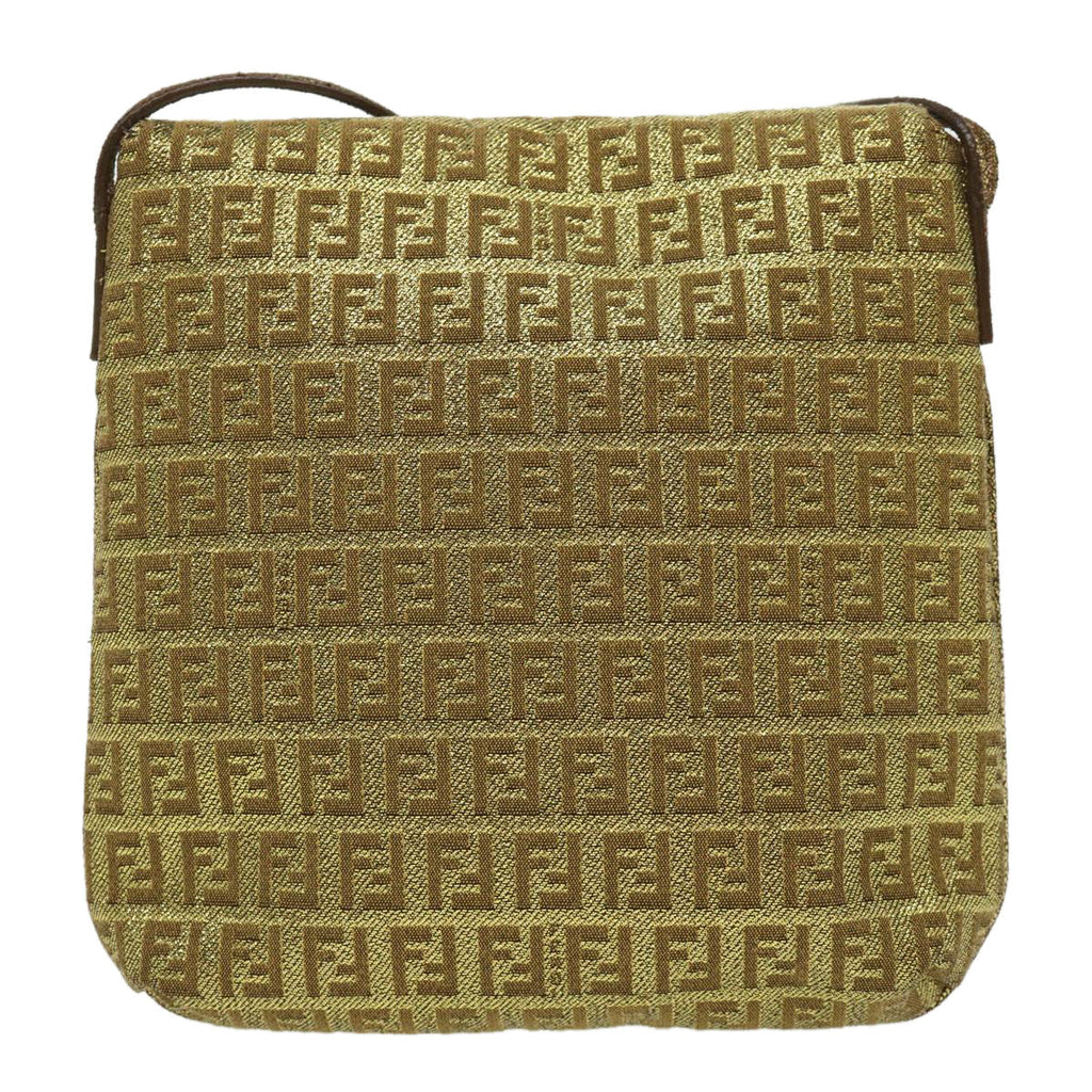 FENDI Zucchino Canvas Shoulder Bag Gold rd2792