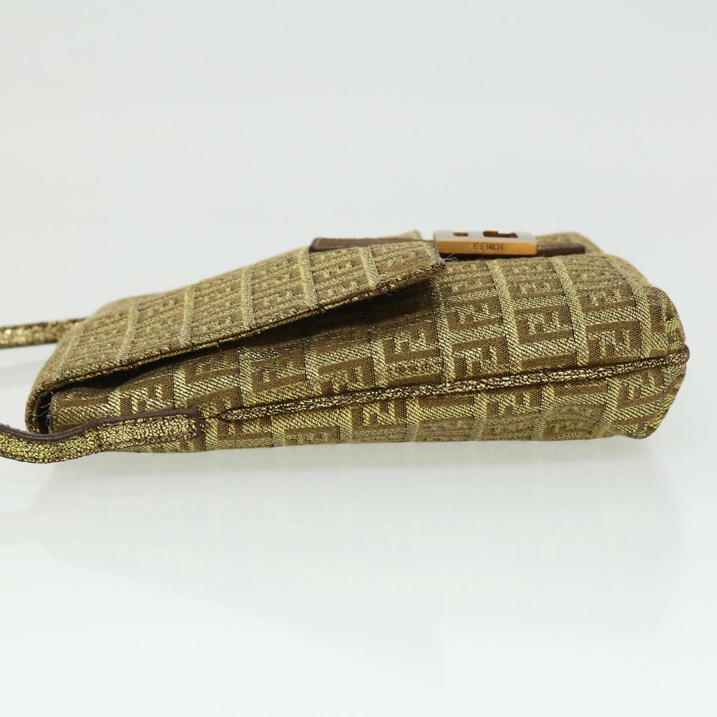 FENDI Zucchino Canvas Shoulder Bag Gold rd2792