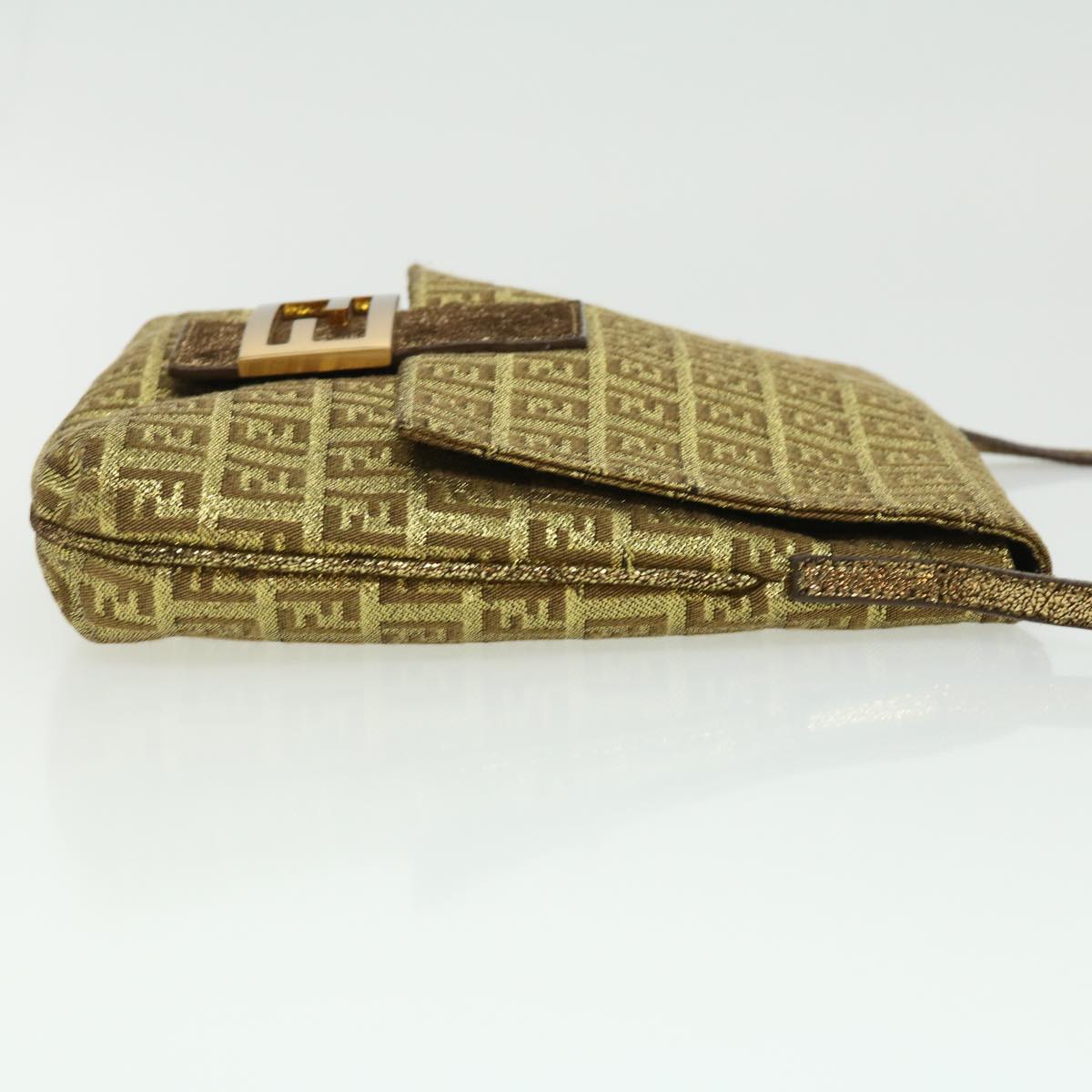 FENDI Zucchino Canvas Shoulder Bag Gold rd2792