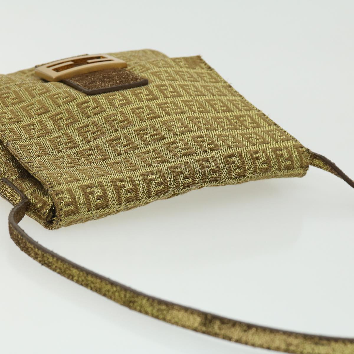 FENDI Zucchino Canvas Shoulder Bag Gold rd2792