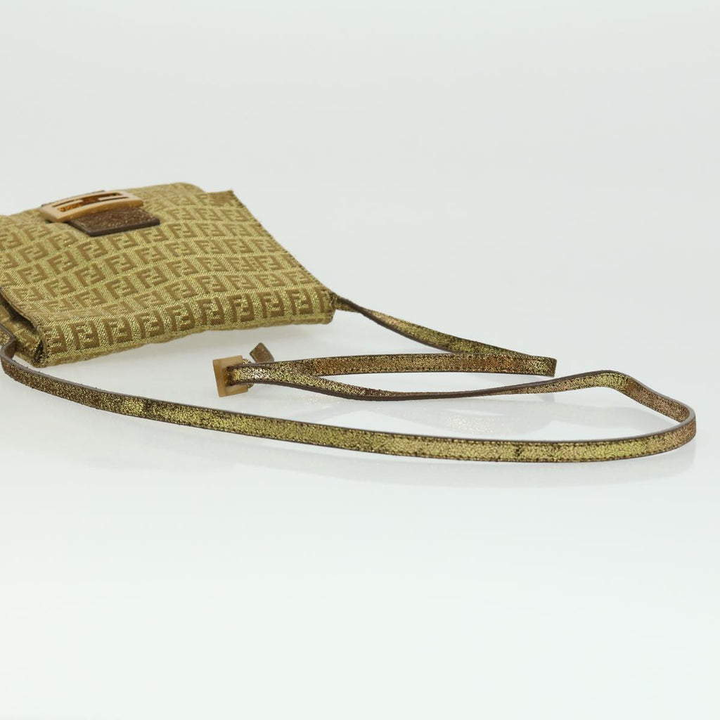 FENDI Zucchino Canvas Shoulder Bag Gold rd2792