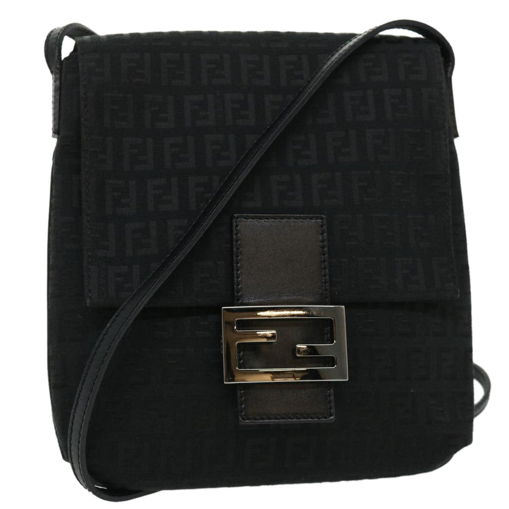 FENDI Zucchino Canvas Shoulder Bag Black rd2796