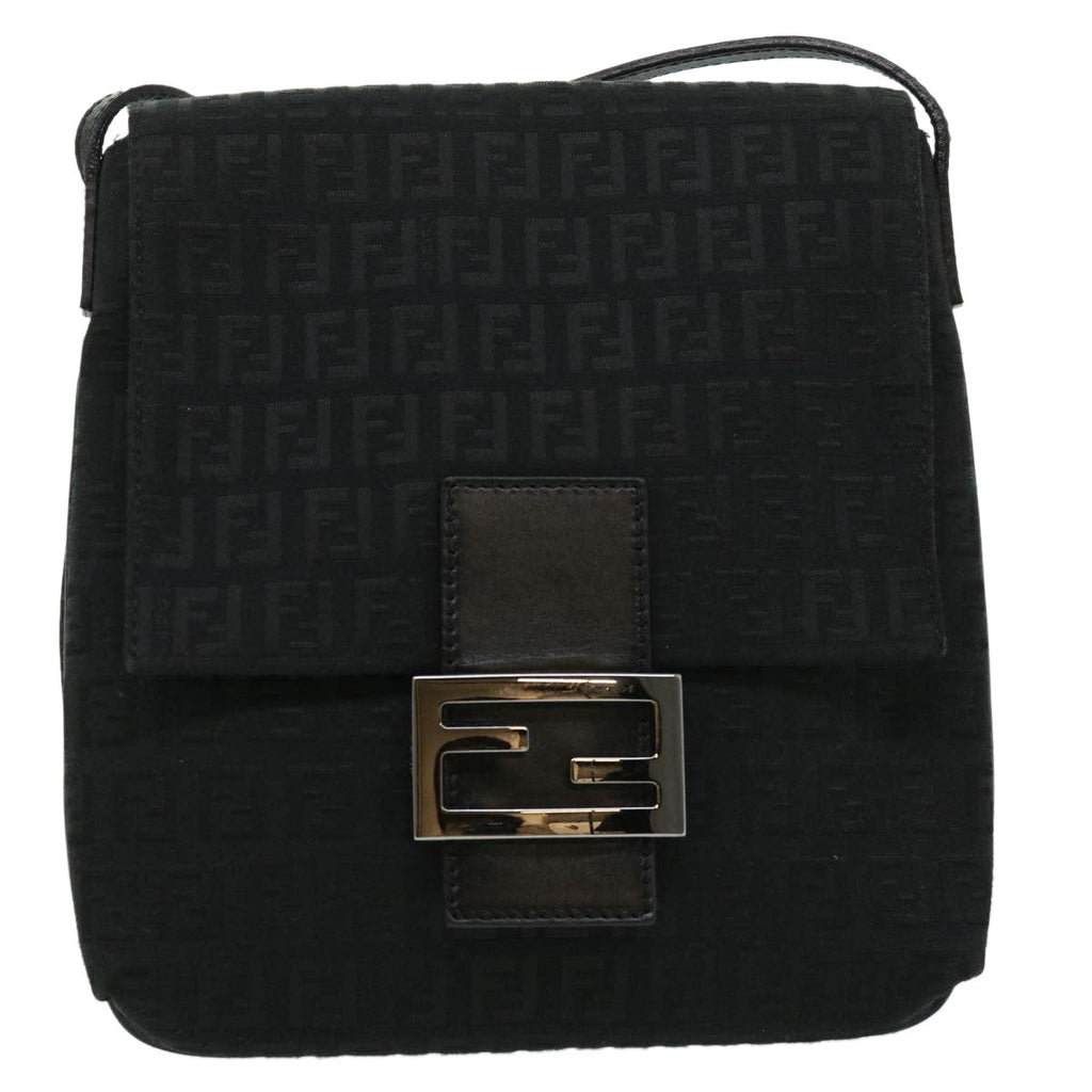 FENDI Zucchino Canvas Shoulder Bag Black rd2796