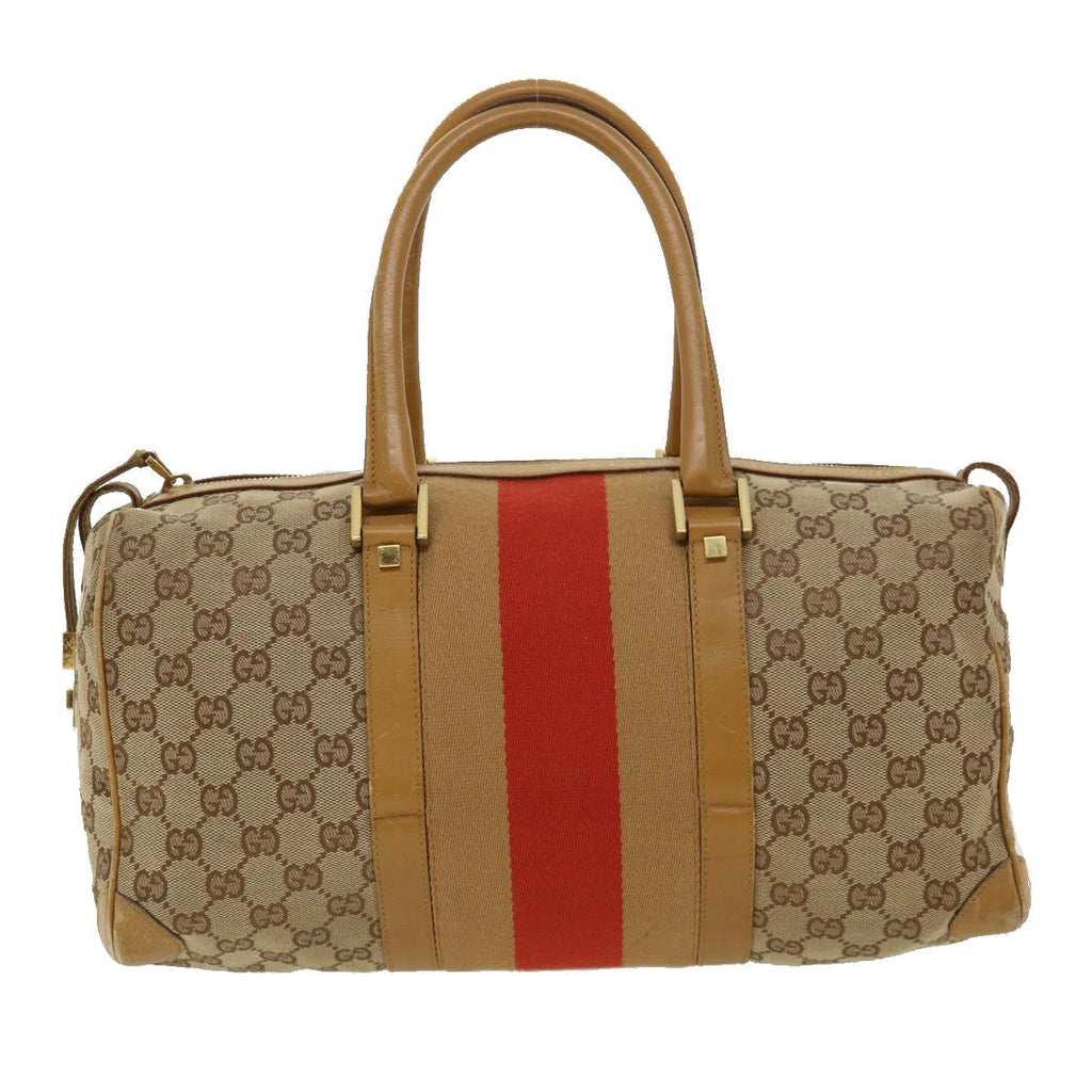 GUCCI GG Canvas Sherry Line Hand Bag Beige Red Brown 0000846002113 rd2865