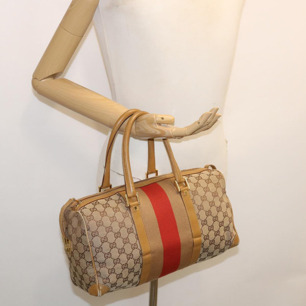 GUCCI GG Canvas Sherry Line Hand Bag Beige Red Brown 0000846002113 rd2865