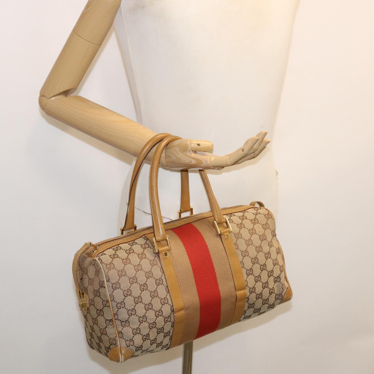 GUCCI GG Canvas Sherry Line Hand Bag Beige Red Brown 0000846002113 rd2865