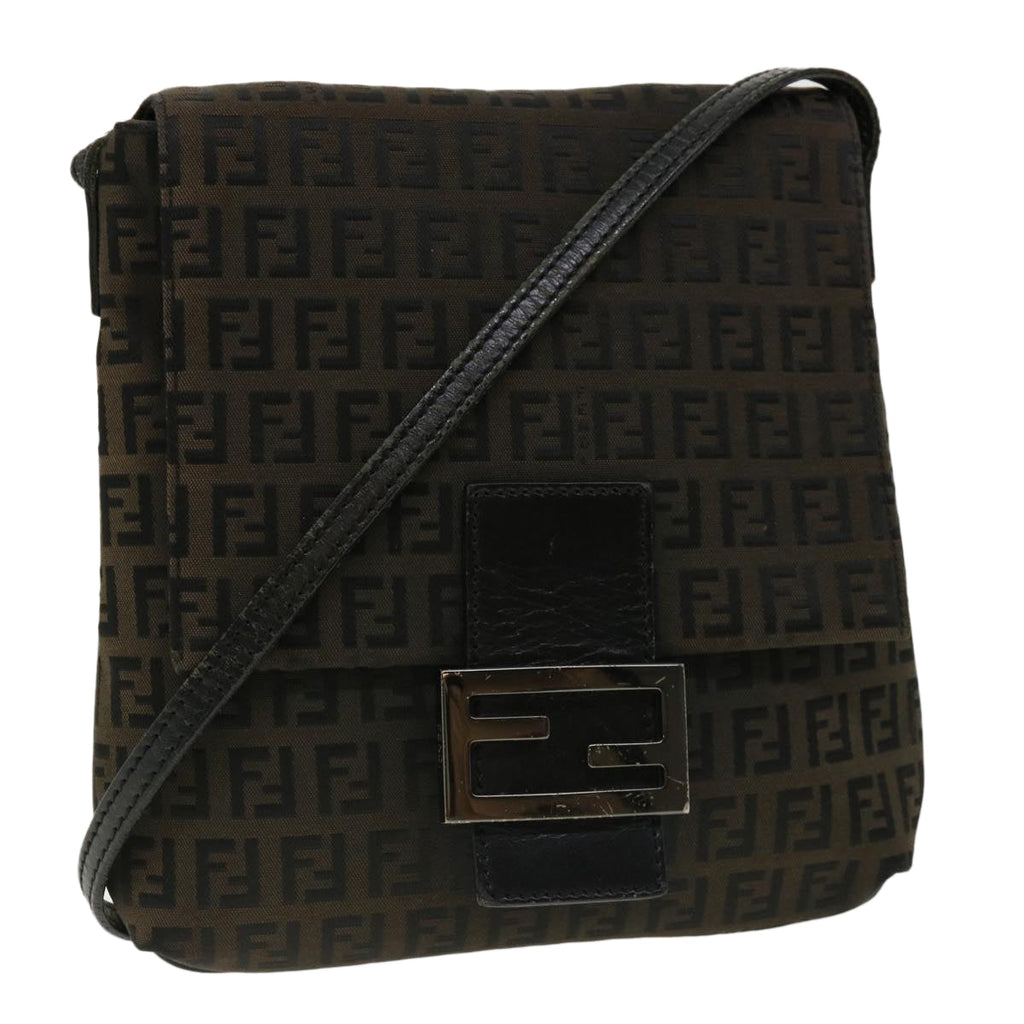 FENDI Zucchino Canvas Shoulder Bag Brown rd2894
