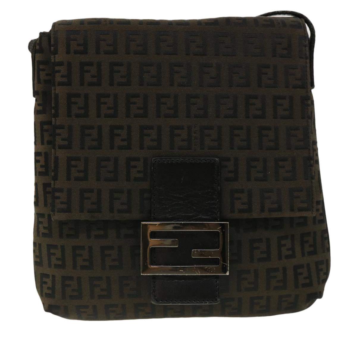 FENDI Zucchino Canvas Shoulder Bag Brown rd2894