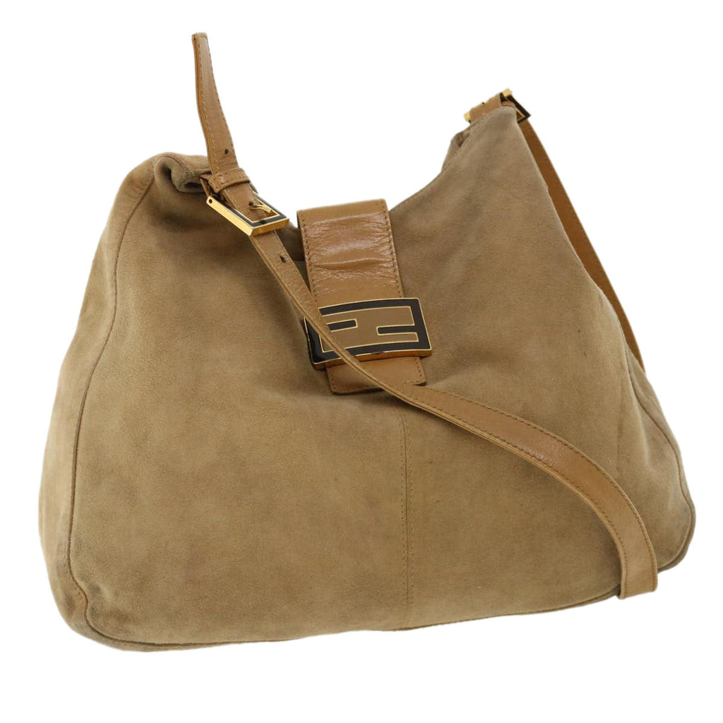 FENDI Mamma Baguette Shoulder Bag Suede Leather Brown rd2986