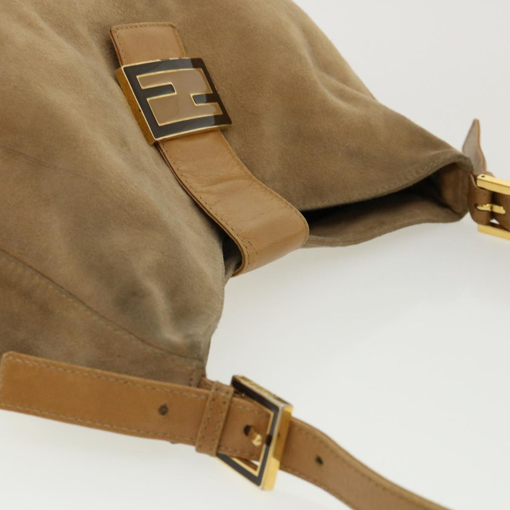 FENDI Mamma Baguette Shoulder Bag Suede Leather Brown rd2986