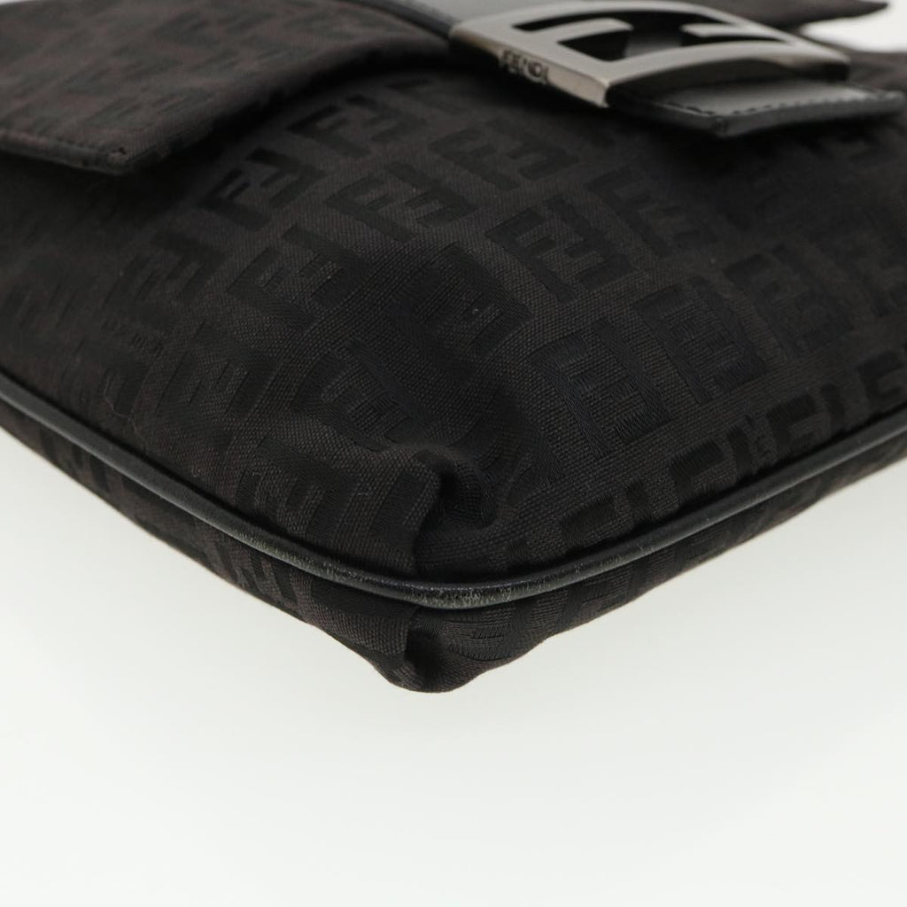 FENDI Zucchino Canvas Mamma Baguette Shoulder Bag Nylon Black rd3006
