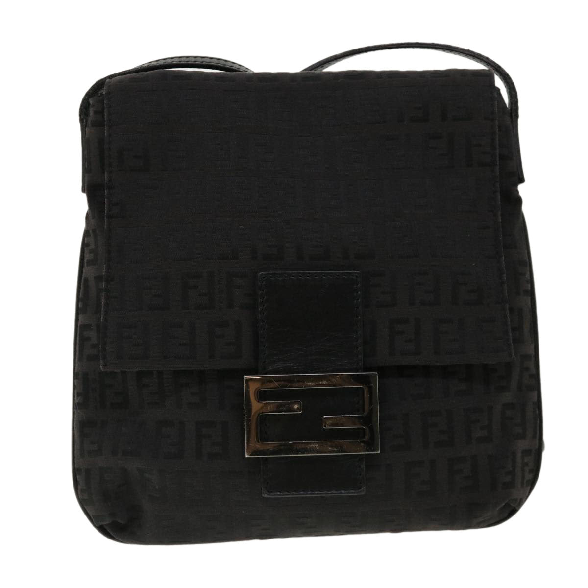 FENDI Zucchino Canvas Mamma Baguette Shoulder Bag Nylon Black rd3006