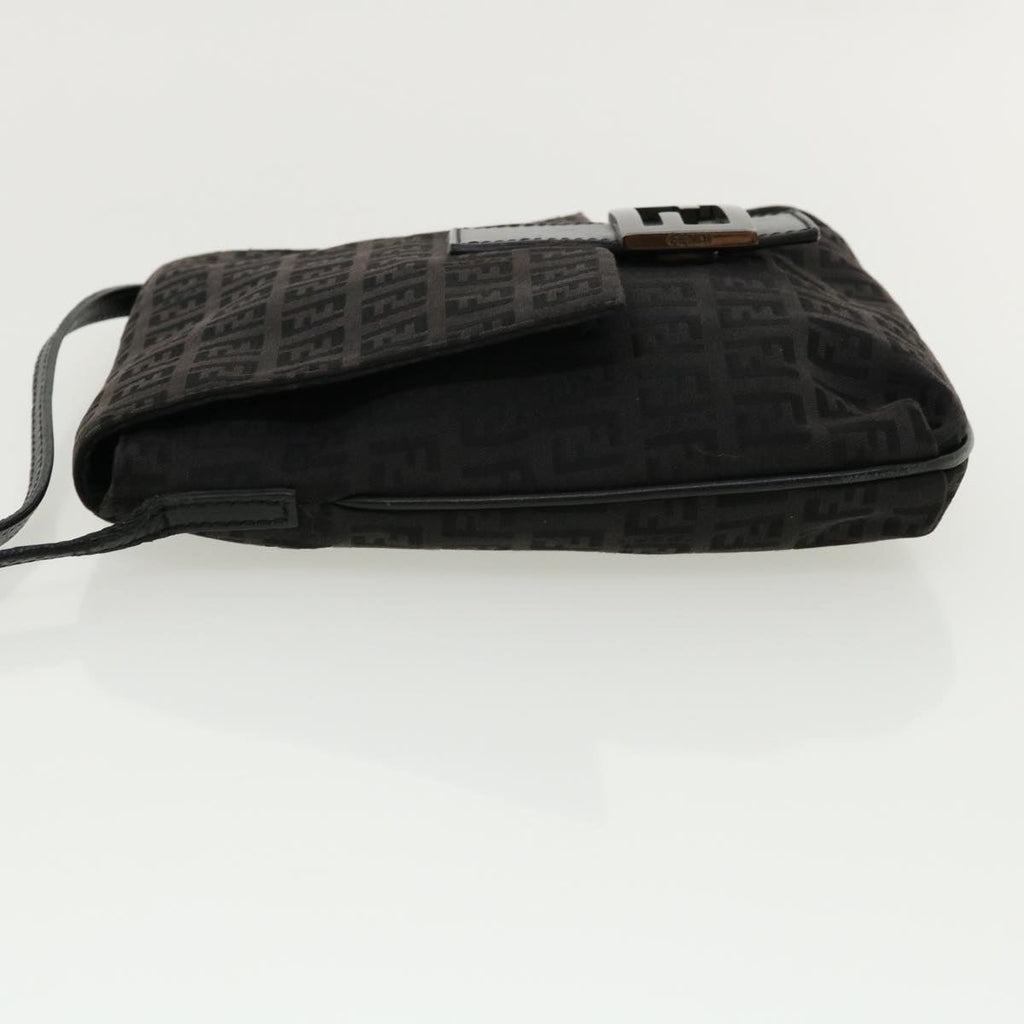 FENDI Zucchino Canvas Mamma Baguette Shoulder Bag Nylon Black rd3006