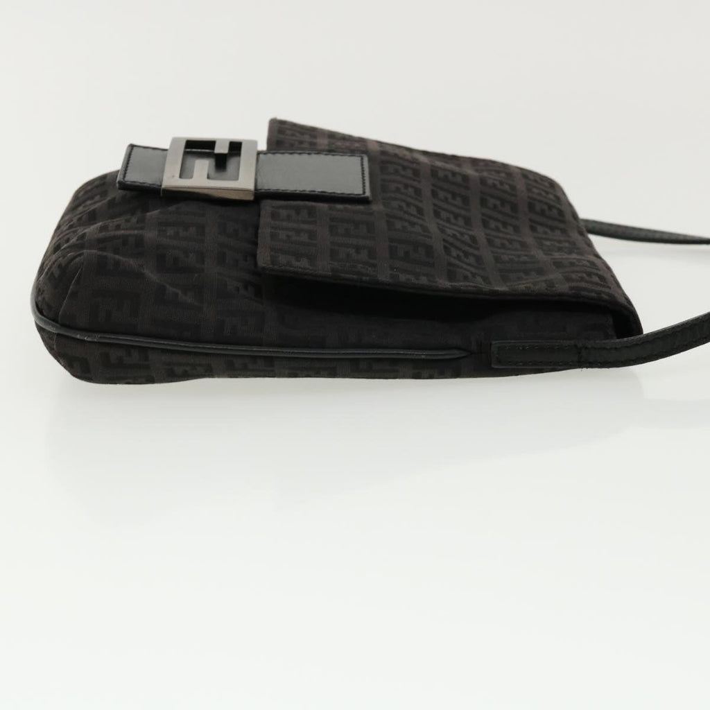 FENDI Zucchino Canvas Mamma Baguette Shoulder Bag Nylon Black rd3006