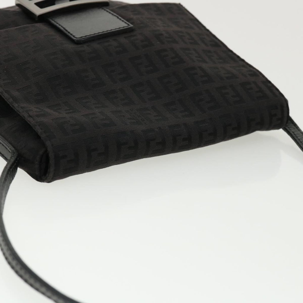 FENDI Zucchino Canvas Mamma Baguette Shoulder Bag Nylon Black rd3006