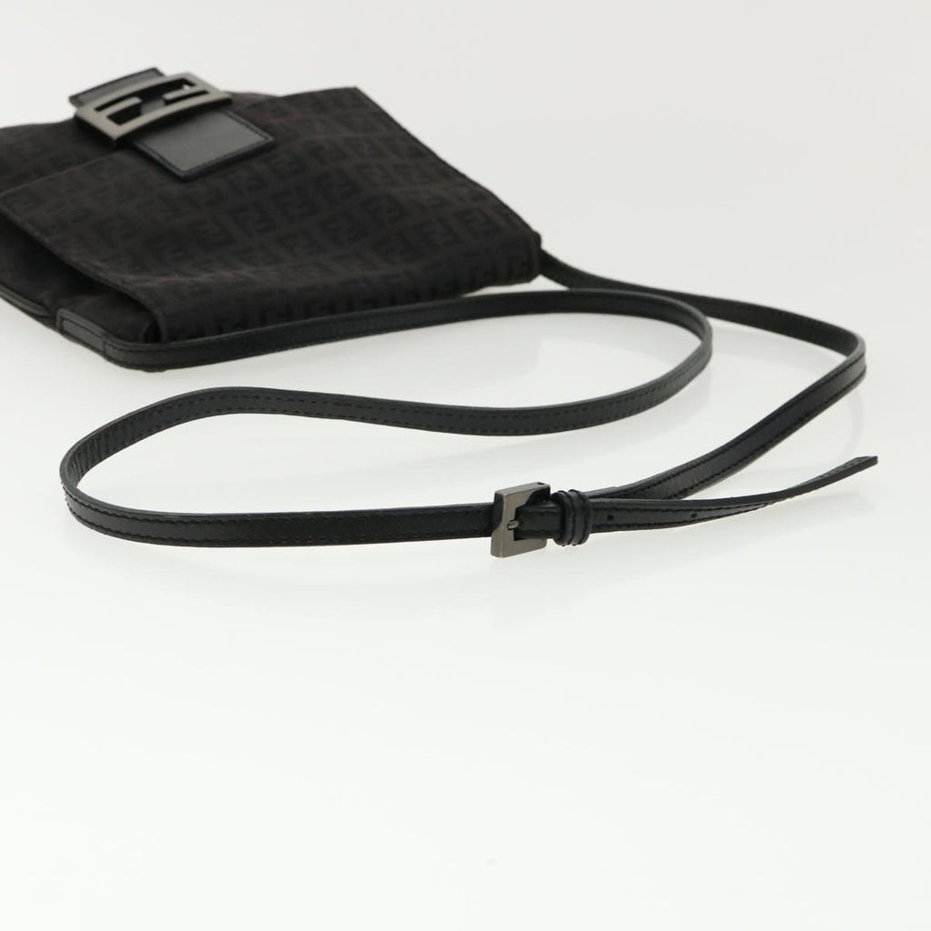 FENDI Zucchino Canvas Mamma Baguette Shoulder Bag Nylon Black rd3006
