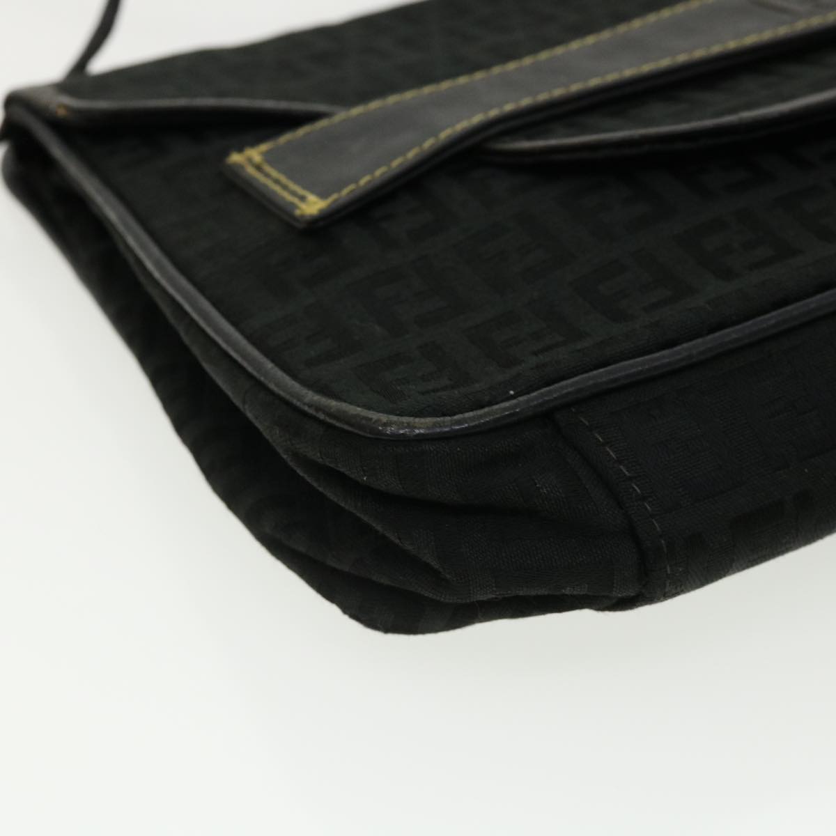 FENDI Zucchino Canvas Shoulder Bag Black rd3030