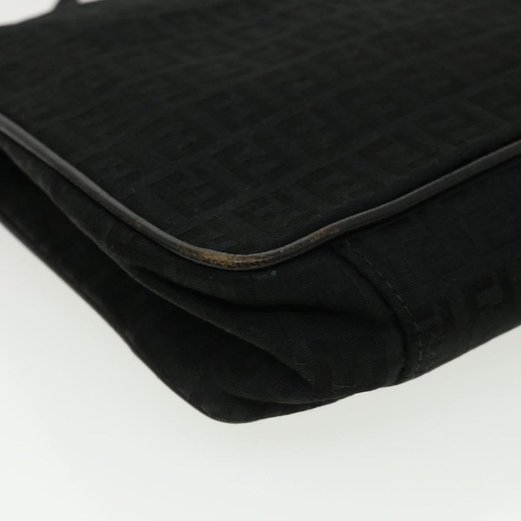 FENDI Zucchino Canvas Shoulder Bag Black rd3030