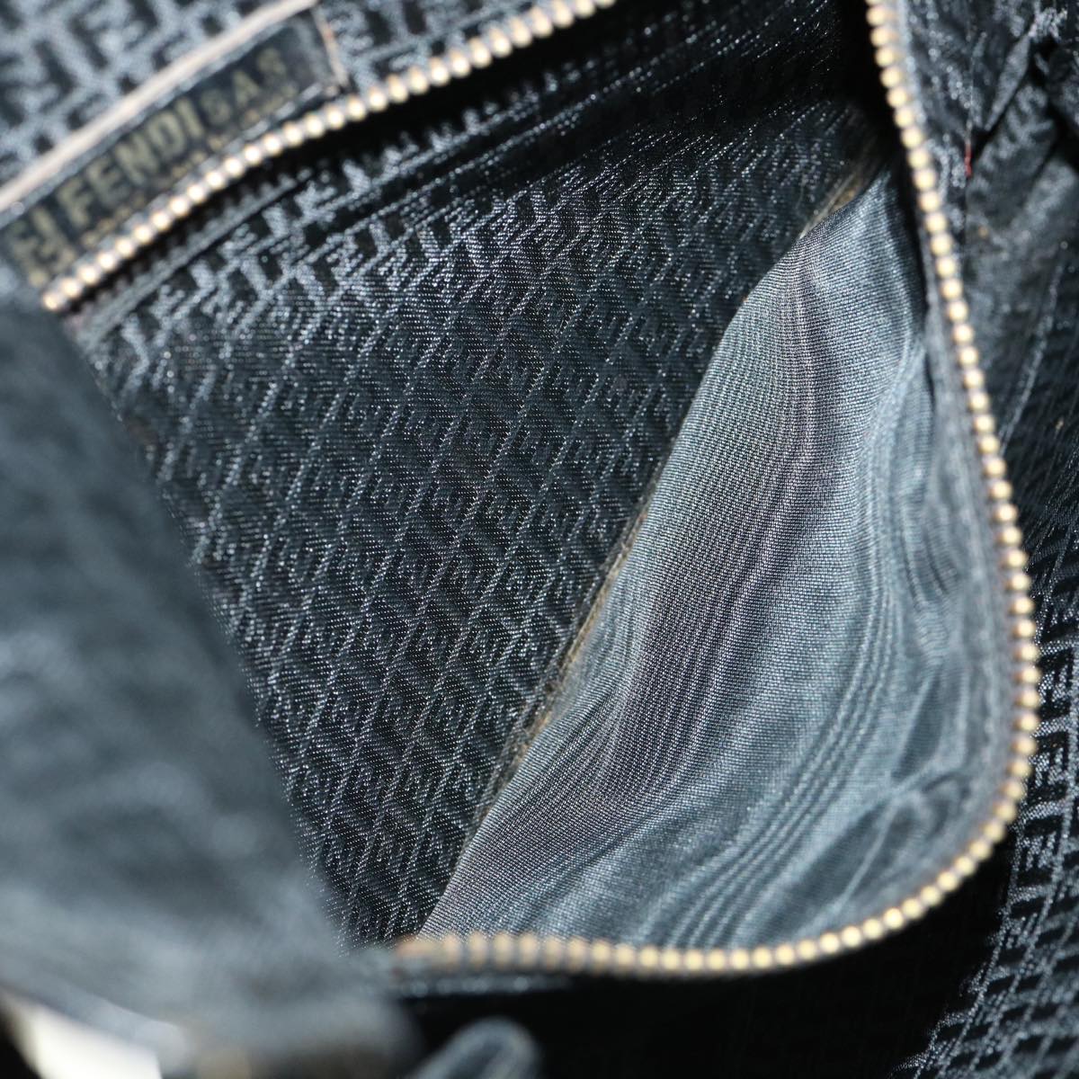 FENDI Zucchino Canvas Shoulder Bag Black rd3030