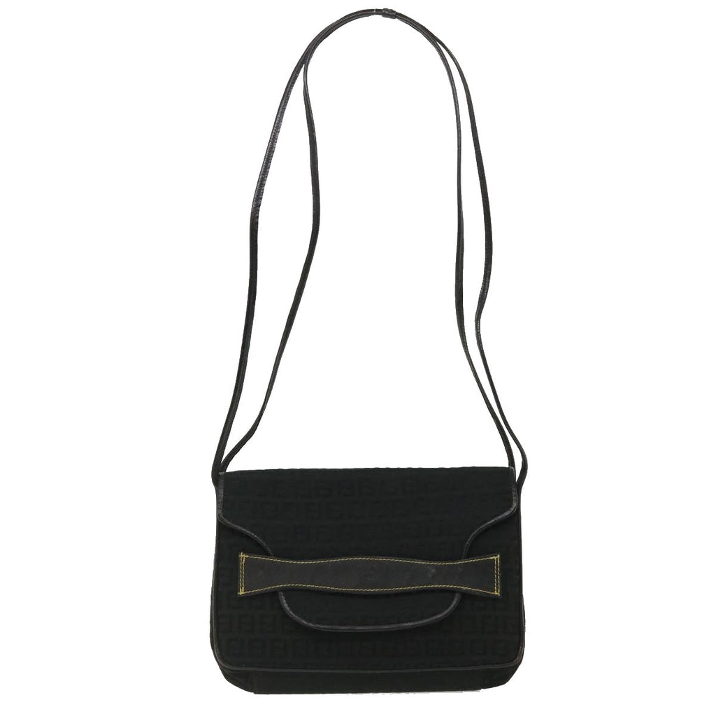 FENDI Zucchino Canvas Shoulder Bag Black rd3030