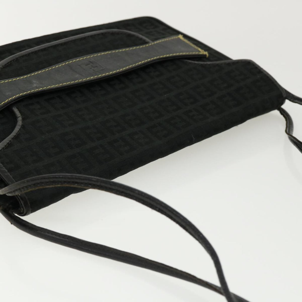 FENDI Zucchino Canvas Shoulder Bag Black rd3030
