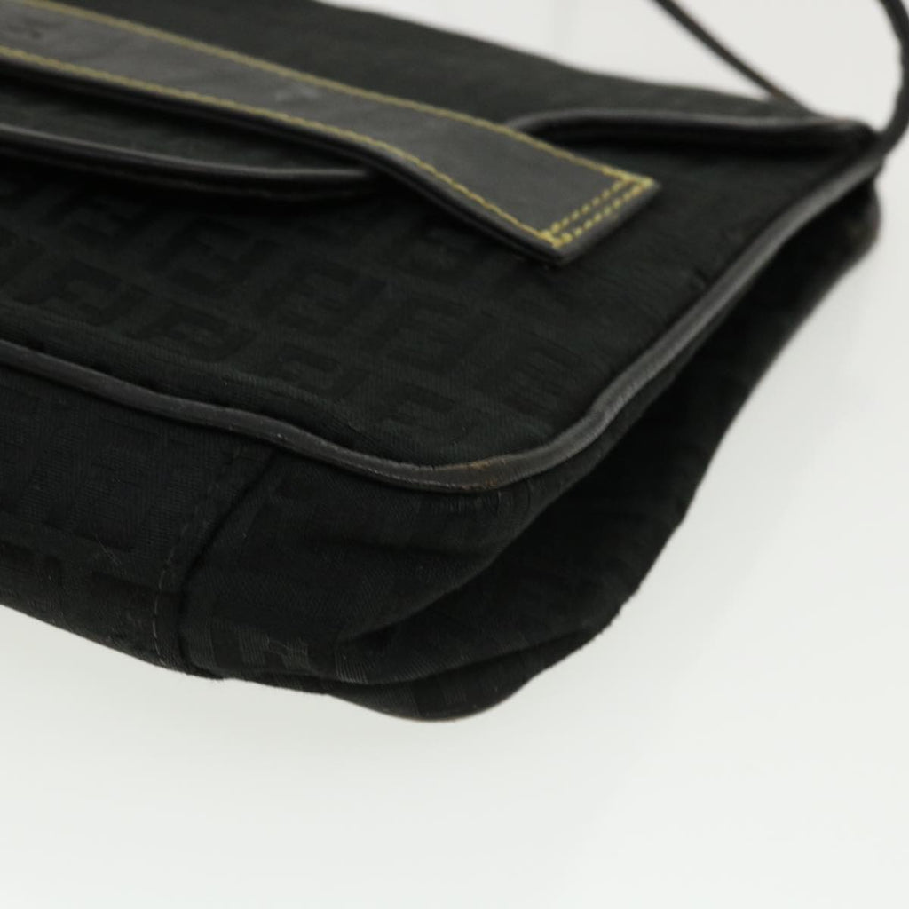 FENDI Zucchino Canvas Shoulder Bag Black rd3030
