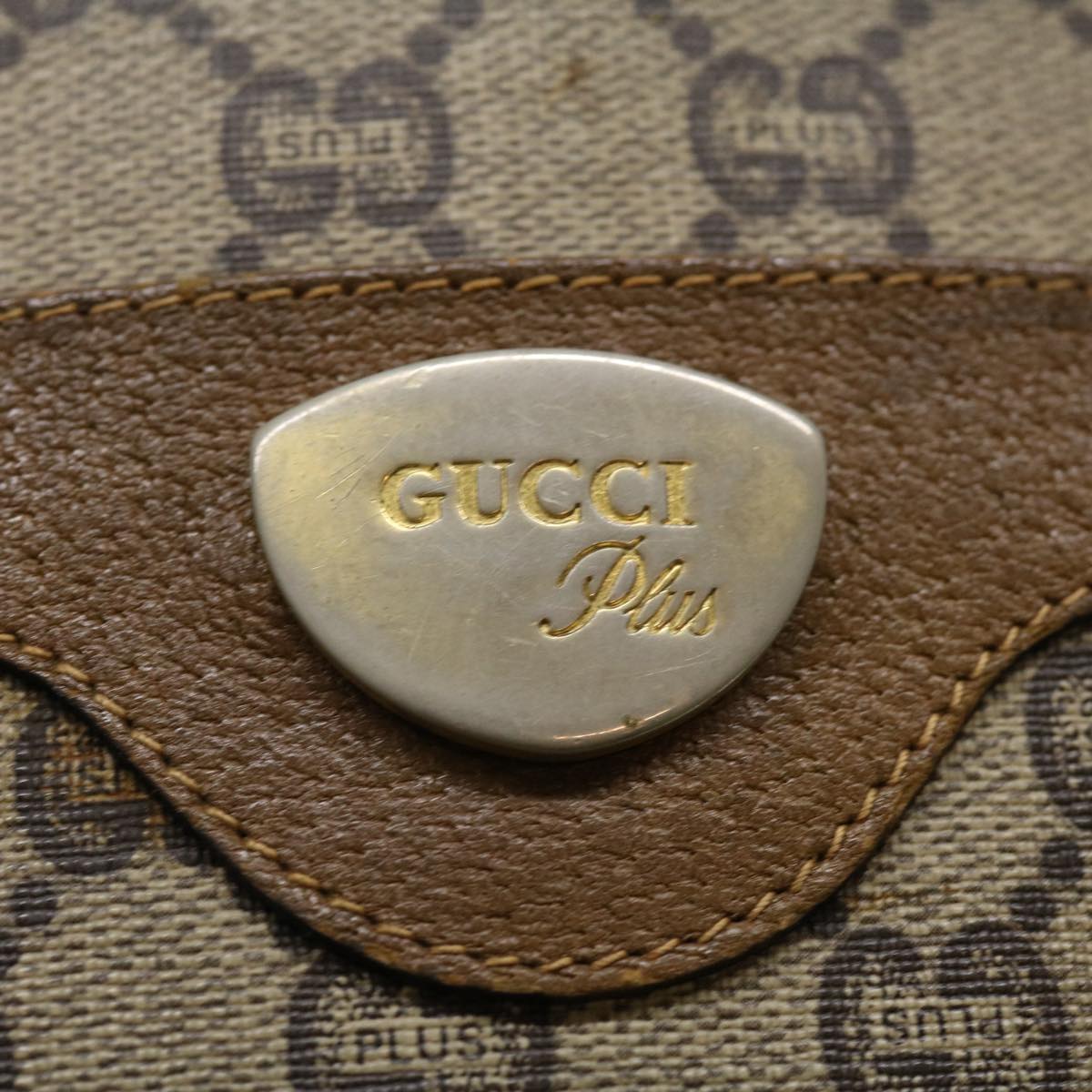 GUCCI GG Plus Canvas Tote Bag PVC Leather Beige rd3380