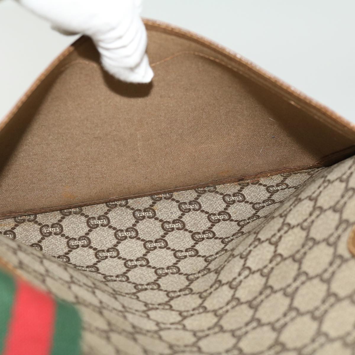 GUCCI GG Plus Canvas Tote Bag PVC Leather Beige rd3380
