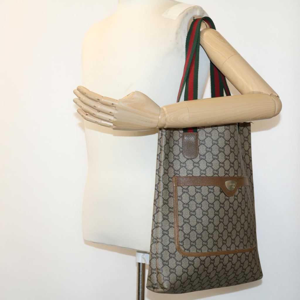 GUCCI GG Plus Canvas Tote Bag PVC Leather Beige rd3380