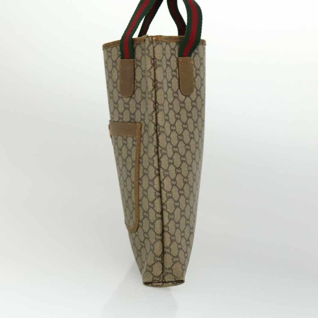 GUCCI GG Plus Canvas Tote Bag PVC Leather Beige rd3380