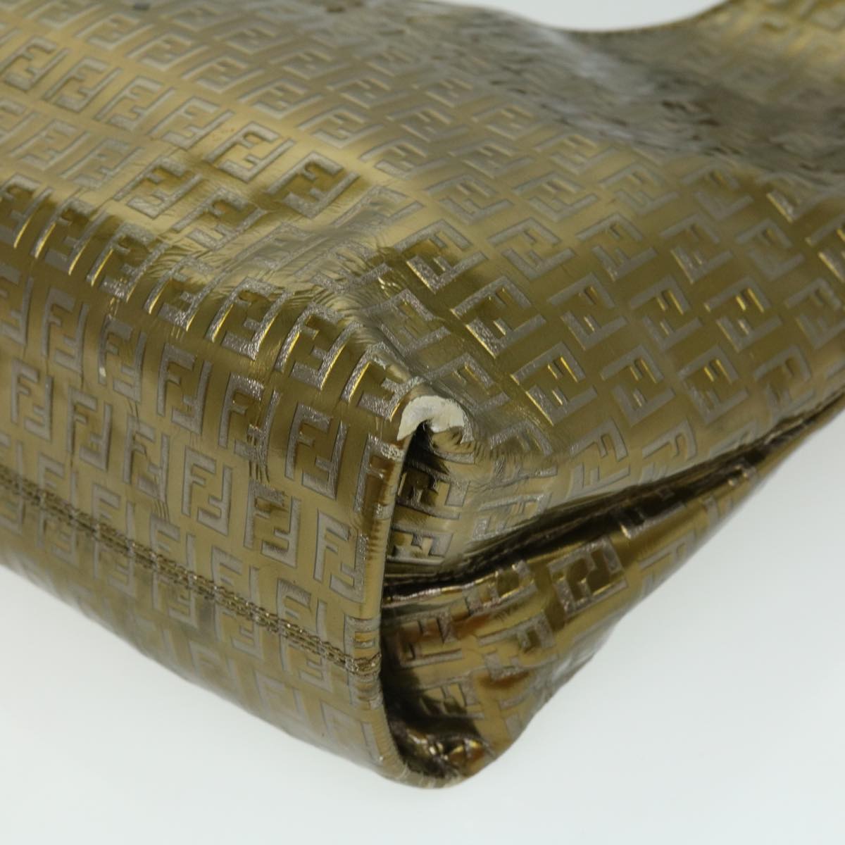 FENDI Zucchino Canvas Shoulder Bag Gold rd3399
