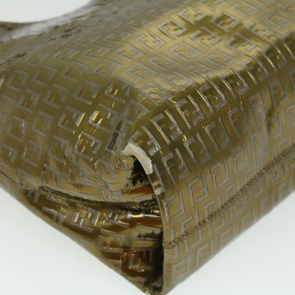 FENDI Zucchino Canvas Shoulder Bag Gold rd3399