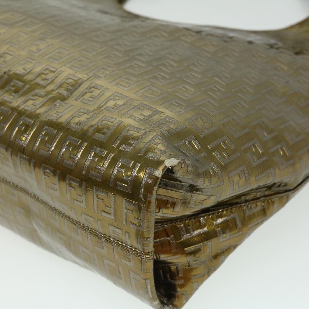 FENDI Zucchino Canvas Shoulder Bag Gold rd3399