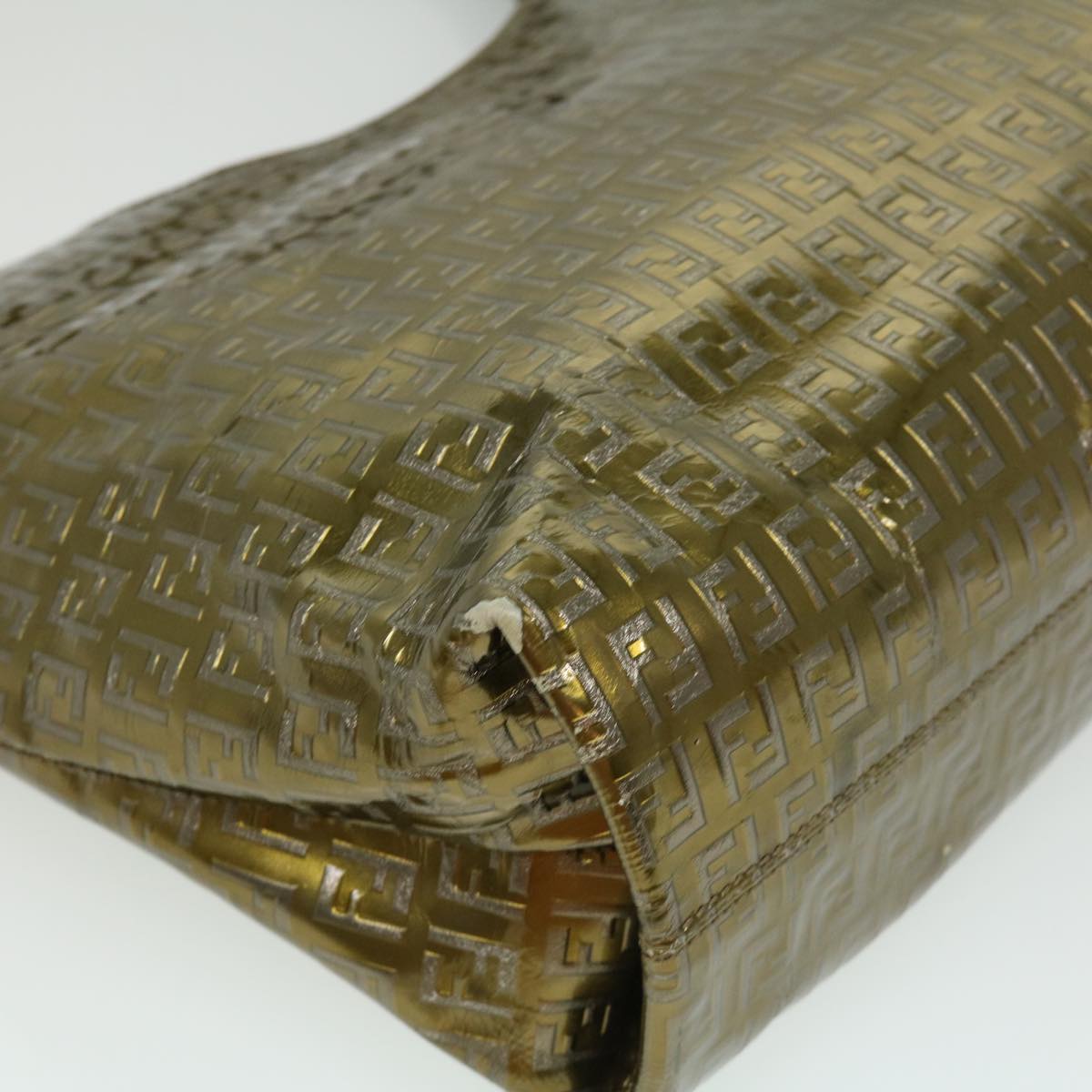 FENDI Zucchino Canvas Shoulder Bag Gold rd3399