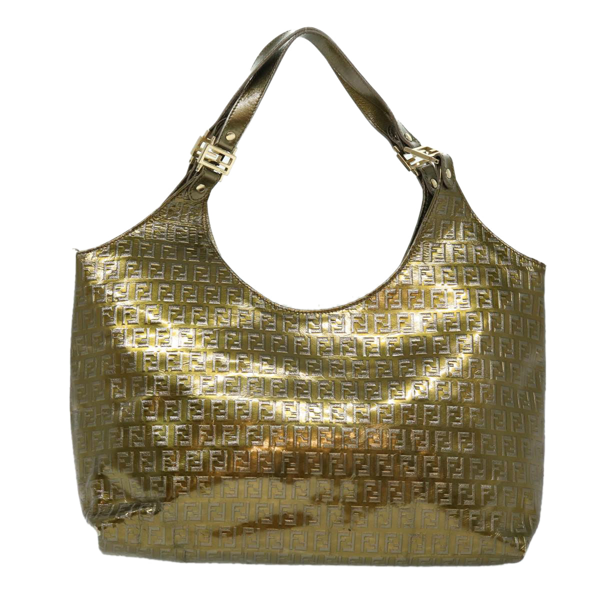 FENDI Zucchino Canvas Shoulder Bag Gold rd3399