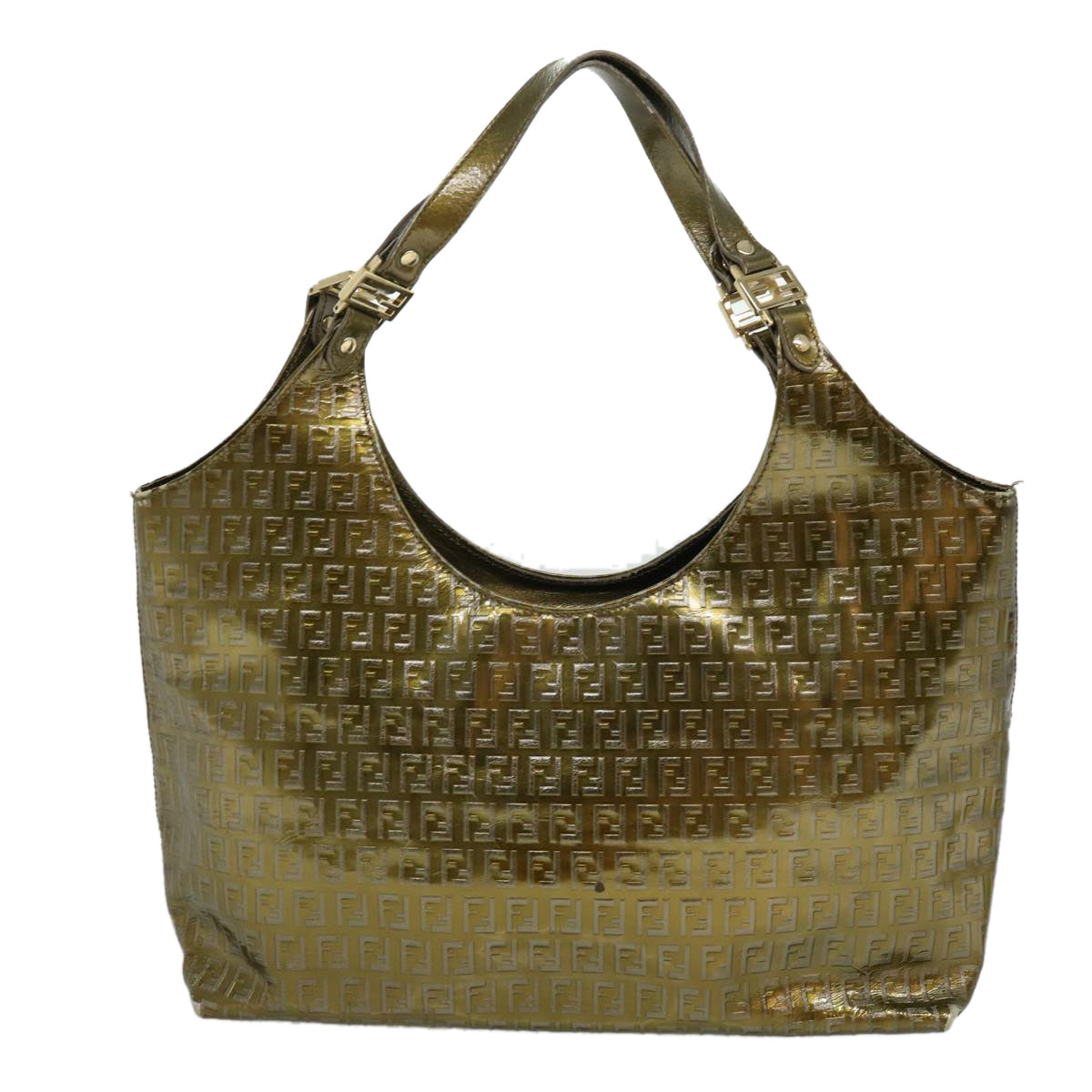 FENDI Zucchino Canvas Shoulder Bag Gold rd3399