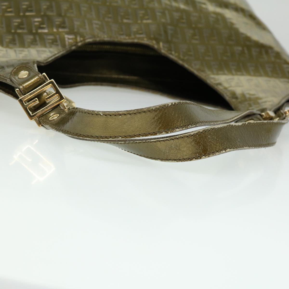 FENDI Zucchino Canvas Shoulder Bag Gold rd3399