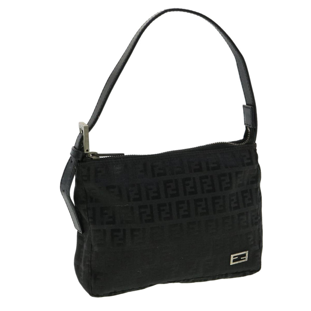 FENDI Zucchino Canvas Shoulder Bag Black rd3664