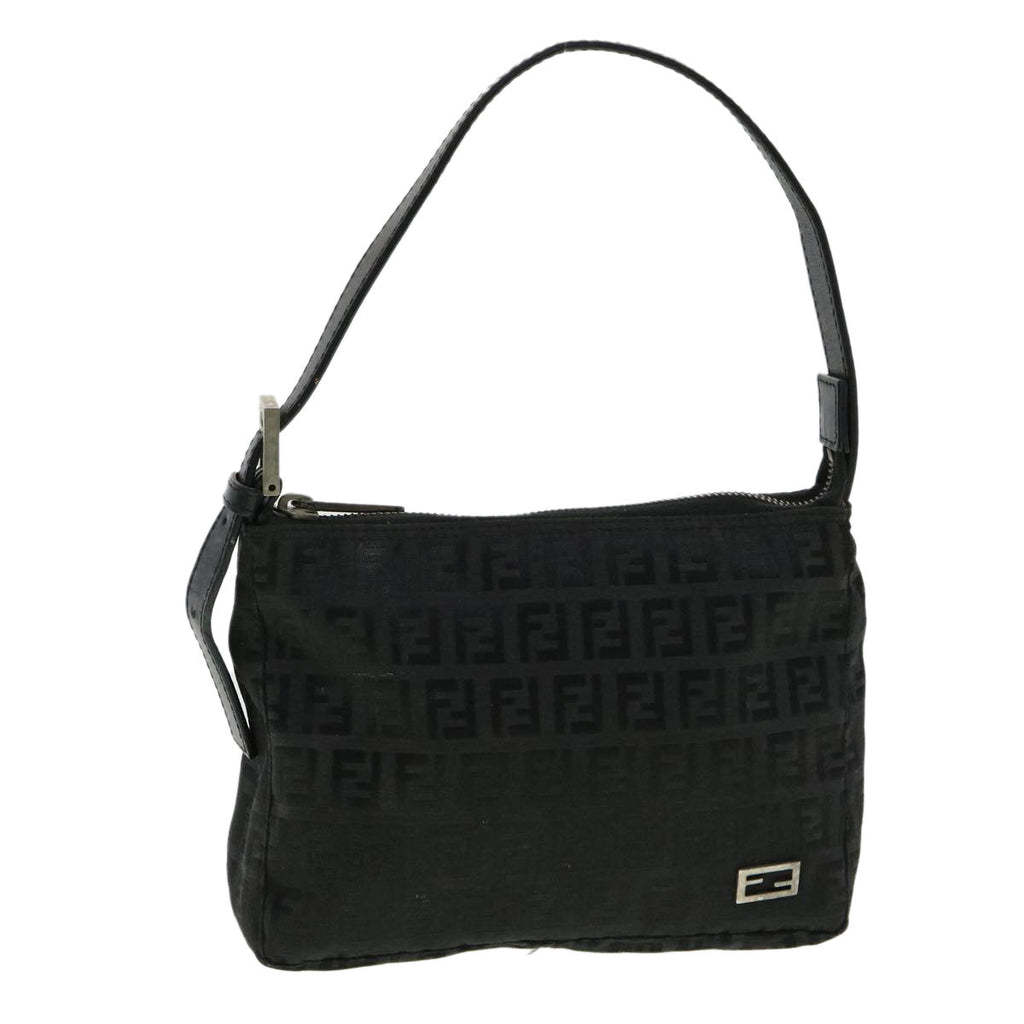 FENDI Zucchino Canvas Shoulder Bag Black rd3664