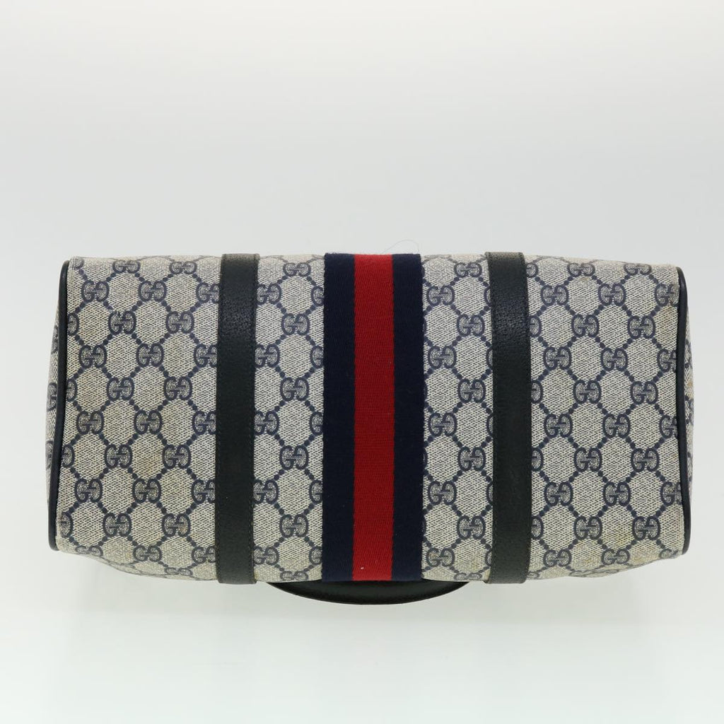 GUCCI GG Canvas Sherry Line Boston Bag PVC Leather Gray Red Navy rd3671