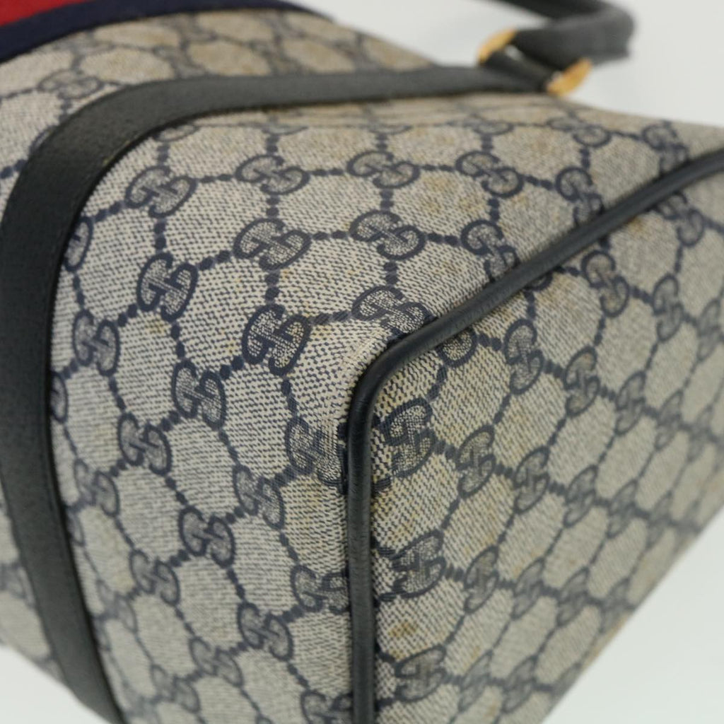 GUCCI GG Canvas Sherry Line Boston Bag PVC Leather Gray Red Navy rd3671