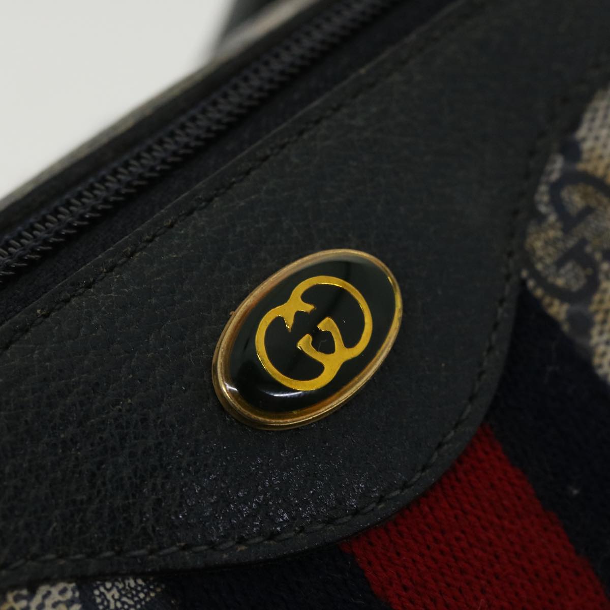 GUCCI GG Canvas Sherry Line Boston Bag PVC Leather Gray Red Navy rd3671