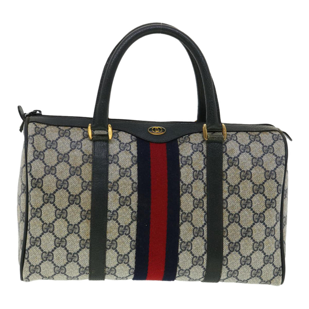 GUCCI GG Canvas Sherry Line Boston Bag PVC Leather Gray Red Navy rd3671