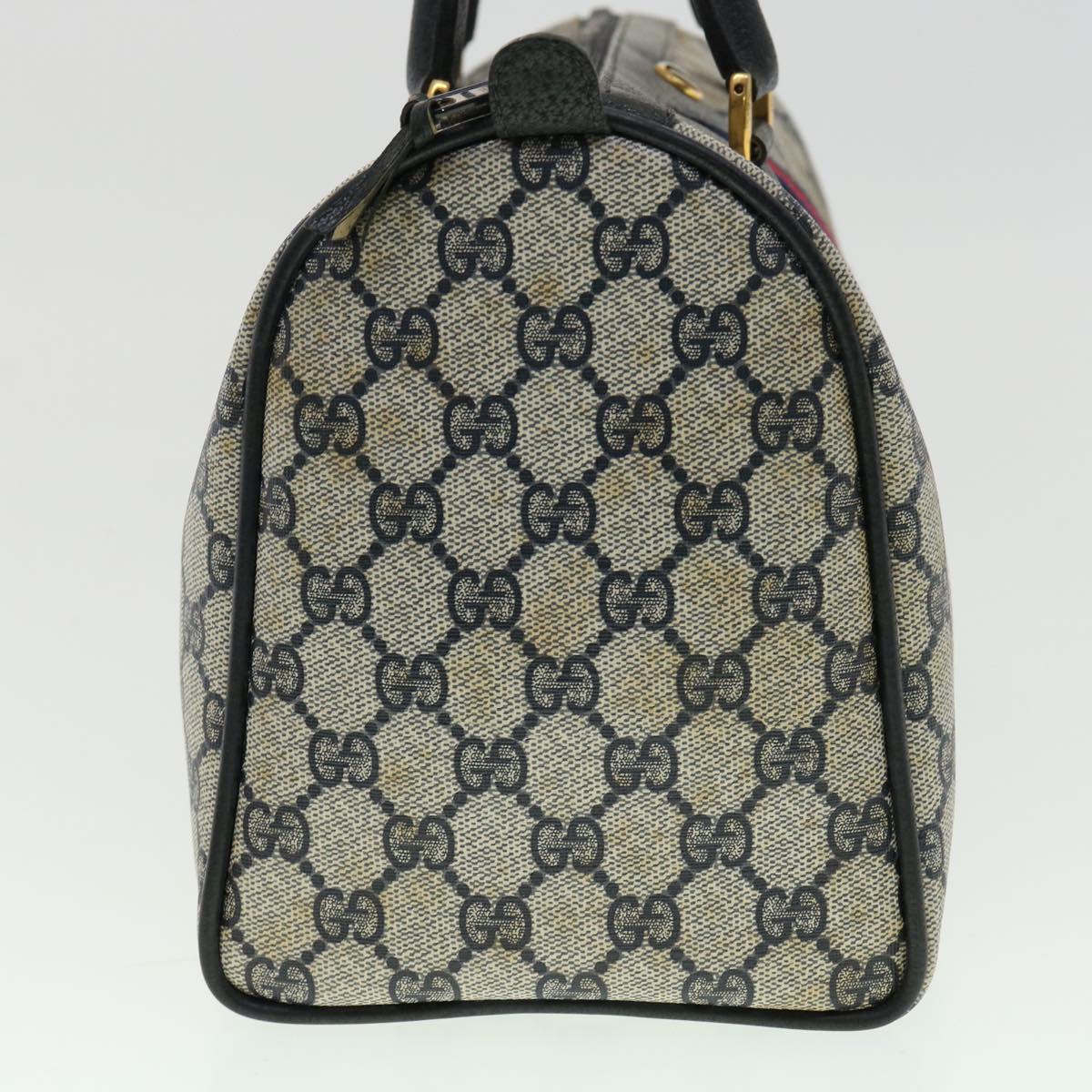 GUCCI GG Canvas Sherry Line Boston Bag PVC Leather Gray Red Navy rd3671