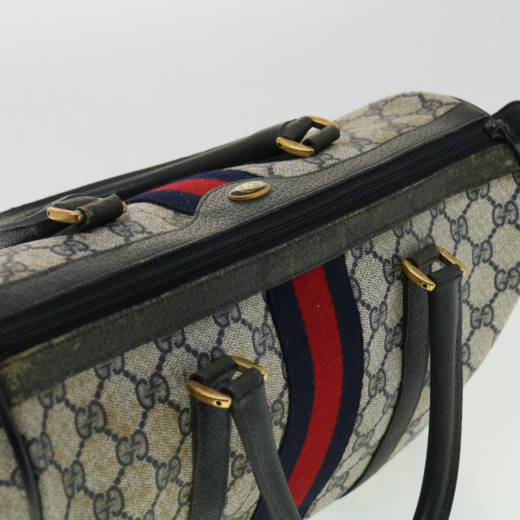 GUCCI GG Canvas Sherry Line Boston Bag PVC Leather Gray Red Navy rd3671