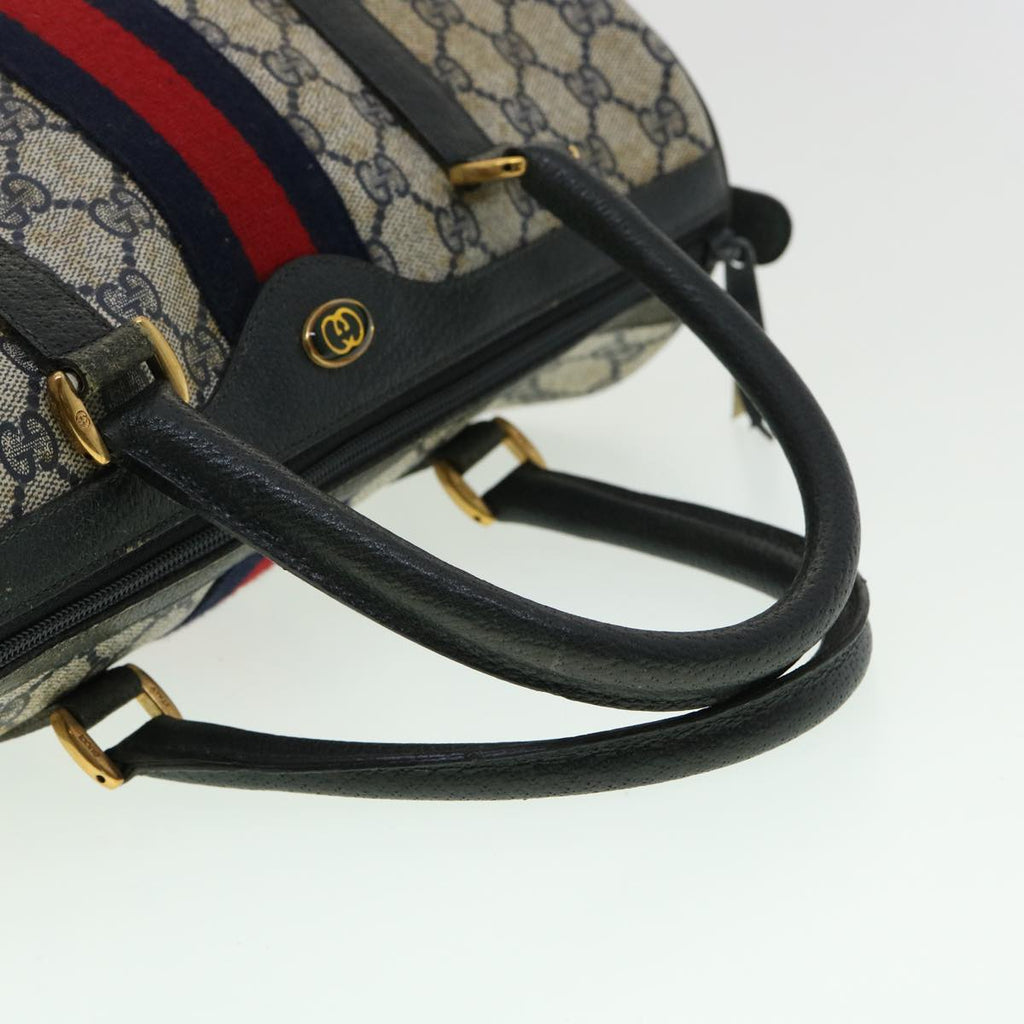 GUCCI GG Canvas Sherry Line Boston Bag PVC Leather Gray Red Navy rd3671