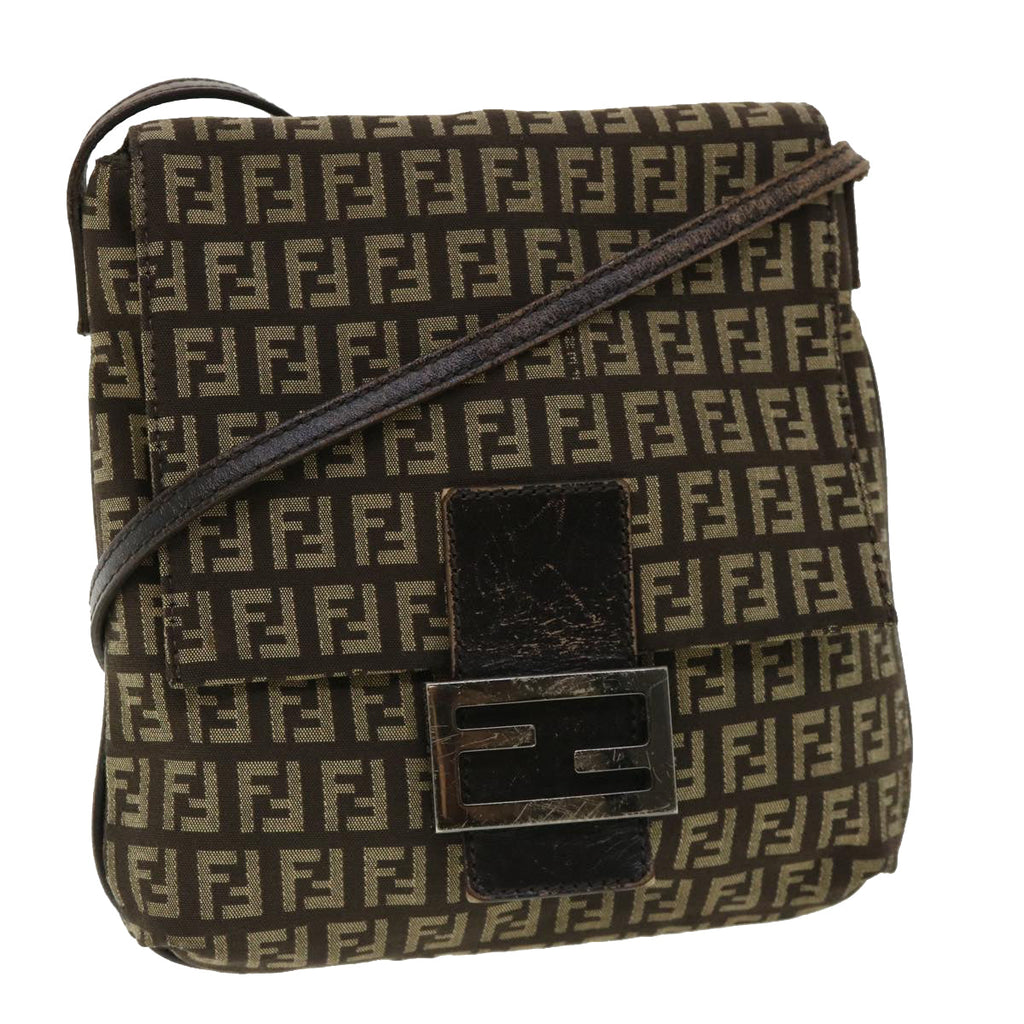 FENDI Zucchino Canvas Shoulder Bag Brown rd3817