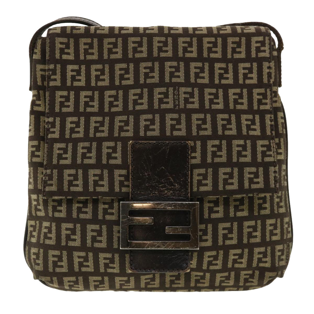 FENDI Zucchino Canvas Shoulder Bag Brown rd3817