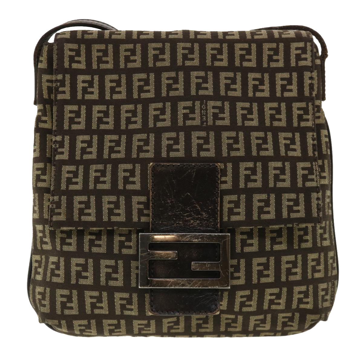 FENDI Zucchino Canvas Shoulder Bag Brown rd3817