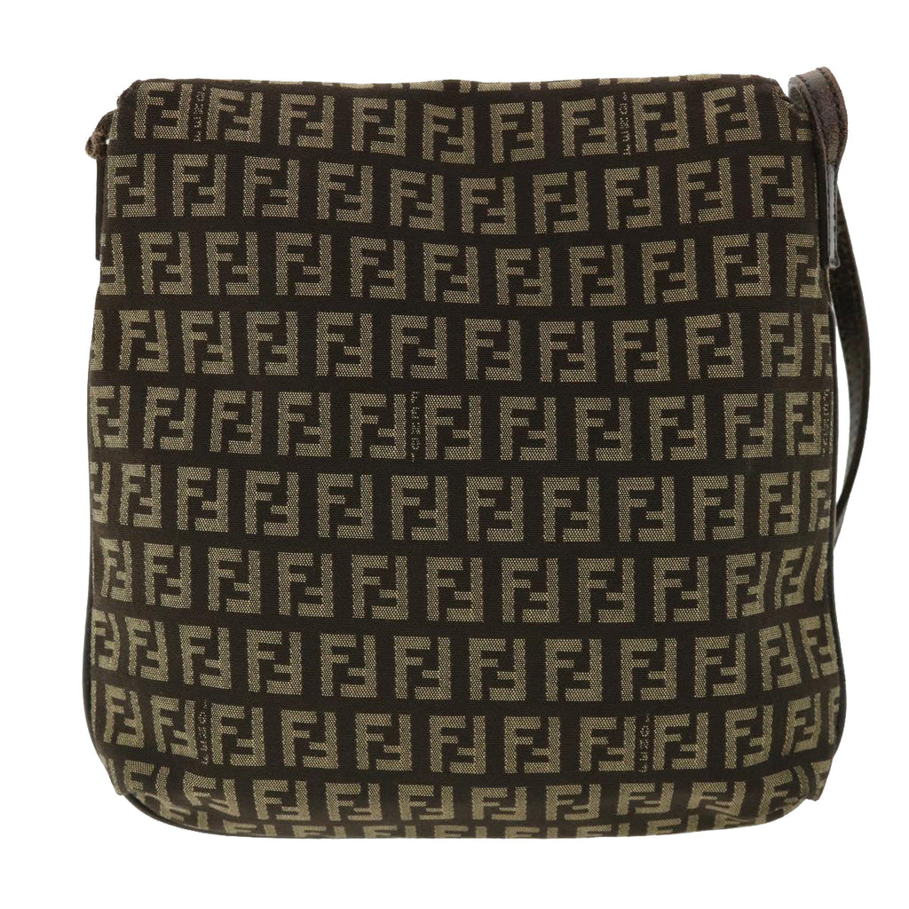 FENDI Zucchino Canvas Shoulder Bag Brown rd3817